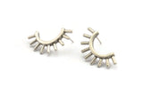 Silver Eyelash Earring, 2 Antique Silver Plated Brass Eyelash Stud Earrings (31x16mm) N1147