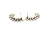 Silver Eyelash Earring, 2 Antique Silver Plated Brass Eyelash Stud Earrings (31x16mm) N1147