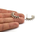 Silver Eyelash Earring, 2 Antique Silver Plated Brass Eyelash Stud Earrings (31x16mm) N1147