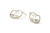 Silver Face Earring, 6 Antique Silver Plated Brass Face Stud Earrings (21x13x1mm) N1107 H1085