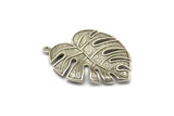 Silver Leaf Charm, Antique Silver Plated Brass Monstera Charms With 1 Loop, Monstera Leaf Pendant (38x29x2.5mm) N0746