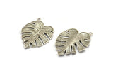 Silver Leaf Charm, Antique Silver Plated Brass Monstera Charms With 1 Loop, Monstera Leaf Pendant (38x29x2.5mm) N0746