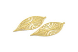 Brass Leaf Charm, 6 Raw Brass Leaf Charms With 1 Loop, Findings (58x25x0.40mm) D1663