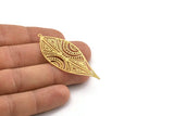 Brass Leaf Charm, 6 Raw Brass Leaf Charms With 1 Loop, Findings (58x25x0.40mm) D1663