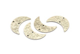 Silver Moon Charm, 2 Hammered Antique Silver Plated Brass Moons With 2 Holes, Necklace Horn Charm (26x10x1mm) N0975