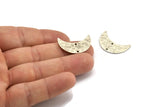 Silver Moon Charm, 2 Hammered Antique Silver Plated Brass Moons With 2 Holes, Necklace Horn Charm (26x10x1mm) N0975