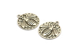 Silver Bee Charm, 2 Antique Silver Plated Brass Bee Charms With 1 Loop, Pendants, Findings (19x17x2mm) N1195