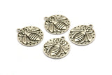 Silver Bee Charm, 2 Antique Silver Plated Brass Bee Charms With 1 Loop, Pendants, Findings (19x17x2mm) N1195