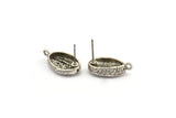 Silver Shell Earring, 2 Antique Silver Plated Brass Cowrie Shell Stud Earrings With 1 Loop, Findings (20x11mm) N0910