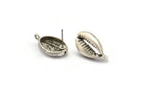 Silver Shell Earring, 2 Antique Silver Plated Brass Cowrie Shell Stud Earrings With 1 Loop, Findings (20x11mm) N0910