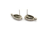 Silver Shell Earring, 4 Antique Silver Plated Brass Cowrie Shell Stud Earrings With 1 Loop, Findings (16x9mm) N0909 H0523