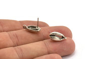 Silver Shell Earring, 4 Antique Silver Plated Brass Cowrie Shell Stud Earrings With 1 Loop, Findings (16x9mm) N0909 H0523