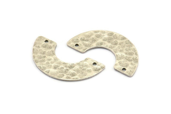 Silver Geometric Charm, 2 Hammered Antique Silver Plated Brass U Shaped Pendants With 2 Holes, Charms, Findings (31x15x8x1mm) N0966