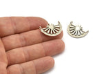 Silver Ethnic Pendant, 2 Antique Silver Plated Brass Semi Circle Pendant With 2 Loops (24x17mm) N0974