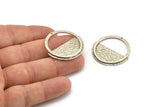 Silver Round Charm, Hammered Antique Silver Plated Brass Round Charms (31mm) N1092