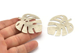 Silver Monstera Charm, 2 Antique Silver Plated Brass Monstera Leaf Charms With 1 Loop, Pendants, Earrings, Findings (51x46x0.50mm) D0653
