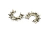 Gümüş Güneş Tılsımı, Antik Gümüş Kaplama Pirinç Güneş Tılsımı, 2 Halka, Kolye Uçları (31x25x1,5 mm) N1280