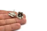 Silver Flower Earring, 2 Antique Silver Plated Brass Flower Stud Earrings With 1 Loop (18mm) N1223