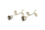 Silver  Rose Charm, 2 Antique Silver Plated Brass Flower Charms With 1 Loop, Pendants, Findings (39mm) N1200