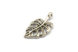 Silver Leaf Charm, 6 Antique Silver Plated Brass Leaf Charms With 1 Loop, Earrings, Findings (19x10x1.5mm) N1189 H1056