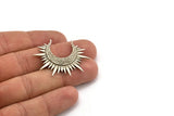 Silver Sun Charm, Antique Silver Plated Brass Sun Pendant With 2 Loops (42x32mm) N1121
