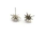 Silver Sea Urchin Earring, 4 Antique Silver Plated Brass Sea Urchin Stud Earrings (13mm) N1184