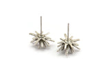Silver Sea Urchin Earring, 4 Antique Silver Plated Brass Sea Urchin Stud Earrings (13mm) N1184