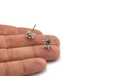 Silver Sea Urchin Earring, 4 Antique Silver Plated Brass Sea Urchin Stud Earrings (13mm) N1184