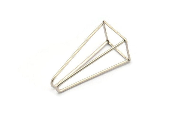 Silver Prism Earring, 2 Antique Silver Plated Brass Triangle Prism Earrings, Charms, Findings With 1 Loop (36x16x1.2mm) D1617