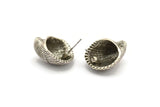 Silver Shell Earring, 2 Antique Silver Plated Brass Sea Shell Stud Earrings (22x19mm) N0939