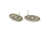 Gümüş Oval Küpe, 2 Antik Gümüş Kaplama Pirinç Oval Küpe (26x16x1mm) N1134