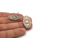 Gümüş Oval Küpe, 2 Antik Gümüş Kaplama Pirinç Oval Küpe (26x16x1mm) N1134