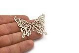Silver Butterfly Charm, Antique Silver Plated Brass Butterfly Charm With 2 Loops, Pendants (51x44x1.2mm) N1465
