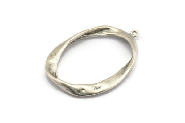 Silver Drop Charm, 2 Antique Silver Plated Brass Drop Charms With 1 Loop, Pendants, Findings (44x33mm) N1155