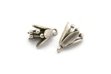 Silver Flower Charm, 4 Antique Silver Plated Brass Flower Charms With 1 Loop, Findings (14x10mm) N1234