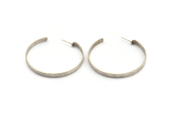 Silver Geometric Earring, 2 Antique Silver Plated Brass Circle Stud Earrings (54x4.5x1mm) N1247