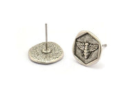 Silver Bee Earring, 4 Antique Silver Plated Brass Bee Stud Earrings (13x1.5mm) N1212 Q0656
