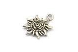 Silver Sun Charm, 4 Antique Silver Plated Brass Sun Charms With 1 Loop, Findings (19x14xmm) N1198