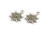 Silver Sun Charm, 4 Antique Silver Plated Brass Sun Charms With 1 Loop, Findings (19x14xmm) N1198