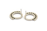 Silver Circle Earring, 2 Antique Silver Plated Brass Circle Stud Earrings (21x18x2mm) N1238