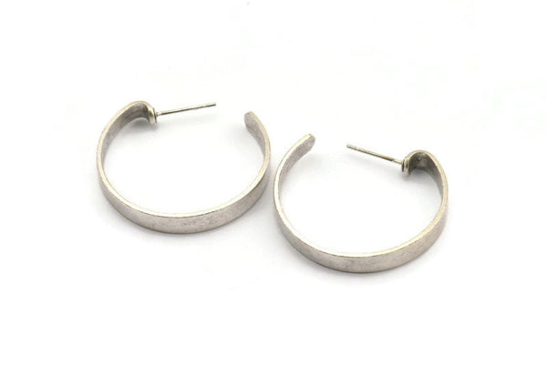 Silver Geometric Earring, 2 Antique Silver Plated Brass Circle Stud Earrings (33x4.5x1mm) N1165