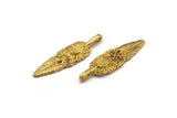 Brass Amazon Leafs, 4 Raw Brass Leaf Charms, Tribal Pendants With 1 Holes (32x9.5mm) N0181