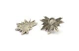 Silver Rosette Earring, 2 Antique Silver Plated Brass Badge Stud Earrings - Pad Size 6mm (33x22mm) N0775
