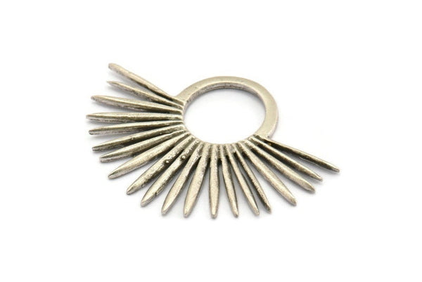 Silver Sun Charm, Antique Silver Plated Brass Sunshine Charms, Pendants, Findings (43x30mm) N1146