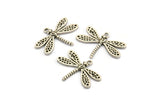 Silver Dragonfly Charm, 6 Antique Silver Plated Brass Dragonfly Charms With 1 Loop, Pendants, Findings (22x16mm) N1208