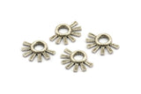 Silver Daisy Charm, 4 Tiny Hammered Antique Silver Plated Brass Flower Pendants (18x13x1.2mm) N1186