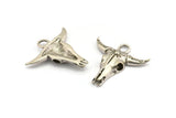 Ox Skull Pendant, Antique Silver Plated Brass Ox Head Skull Charms With 1 Loop, Pendants (30x31mm) N1210