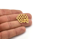 Gold Bee Charm, Gold Plated Brass Honeycomb Charm With 1 Hole, Pendant, Finding (32x31x1.2mm) N1361