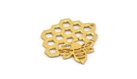 Gold Bee Charm, Gold Plated Brass Honeycomb Charm With 1 Hole, Pendant, Finding (32x31x1.2mm) N1361