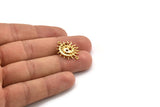 Moon and Sun, 2 Gold Plated Brass, Gold Plated Brass Pendant, Gold Plated Brass Connectors With 2 Loops (24x20mm) N1380